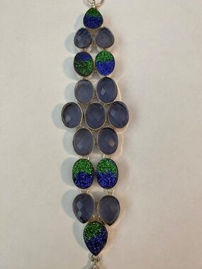Sterling silver bracelet w/purple amethyst and druzy stones